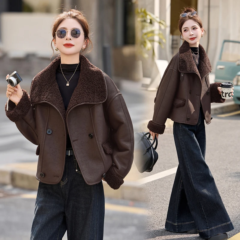 人造皮草 2025冬季新款宽松保暖翻领外套设计衣服小众炸街高级感