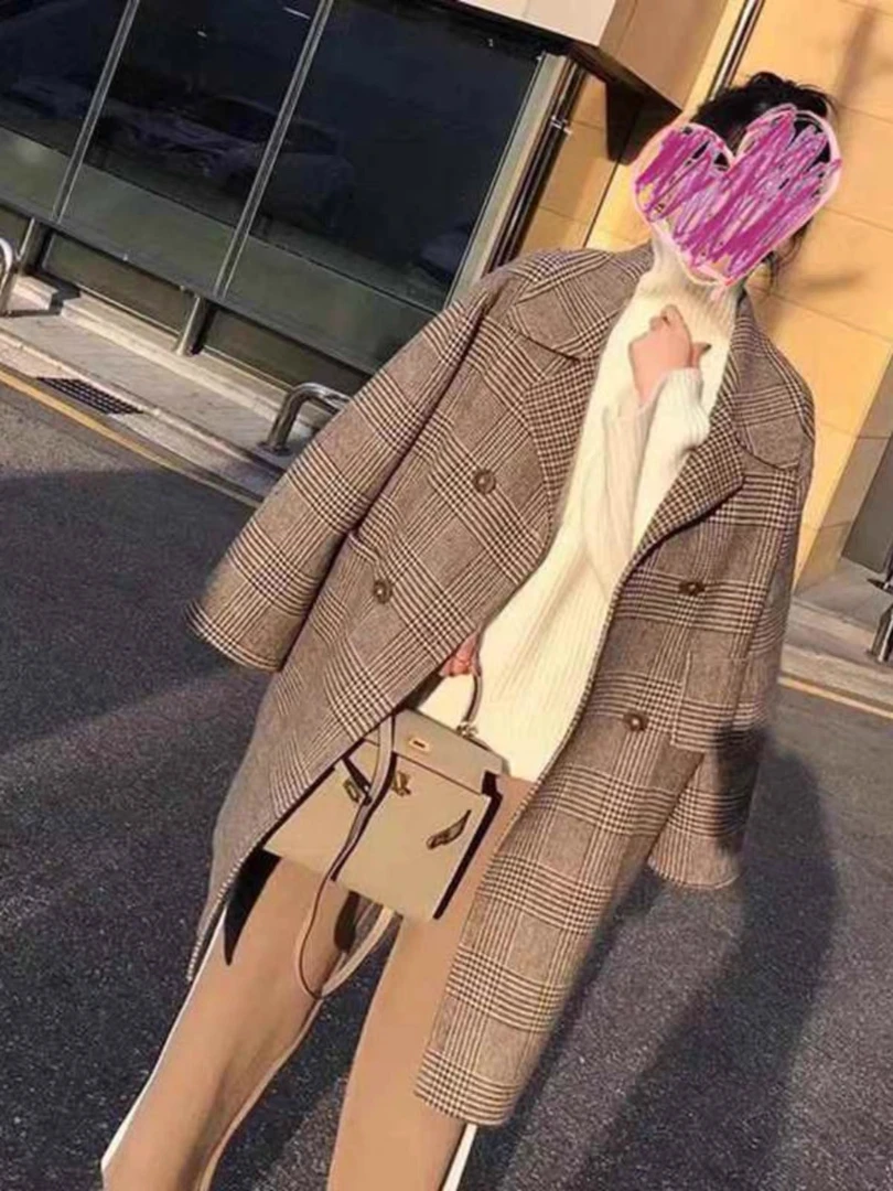 0141 英伦格子西装毛呢外套女2025秋冬百搭显瘦上衣J6 J7
