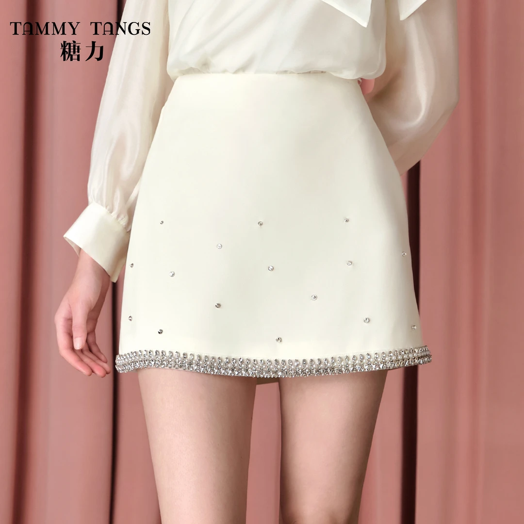 【宠粉专属】糖力短裙A字裙精致钻饰半身裙女TWRQB52344