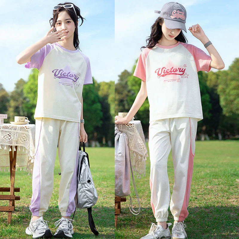 官方旗舰店女童套装2025新款夏季洋气薄款中大童女童短袖运动服