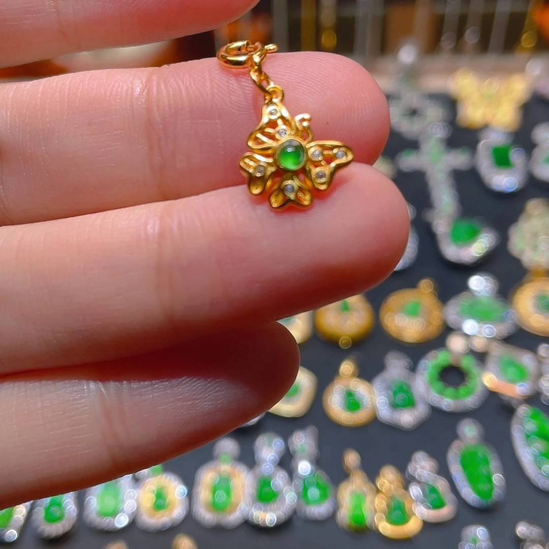 翡翠银S925镶嵌吊坠(不含链)