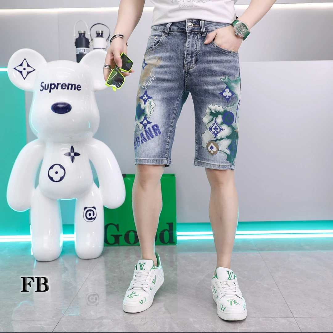 6016夏季新款时尚潮流男士印花修身牛仔短裤牛仔裤裤子休闲薄款