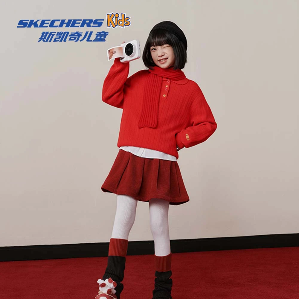 官方跃动新春系列女童舒适保暖针织红色卫衣L126G008