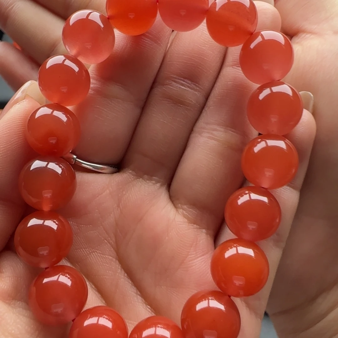 南红玛瑙未镶嵌圆珠单圈手串12+