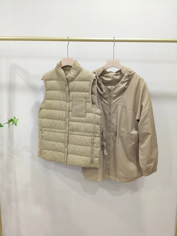 【Hua】23-273秋冬新款女士休闲百搭纯色鹅绒马甲风衣两件套