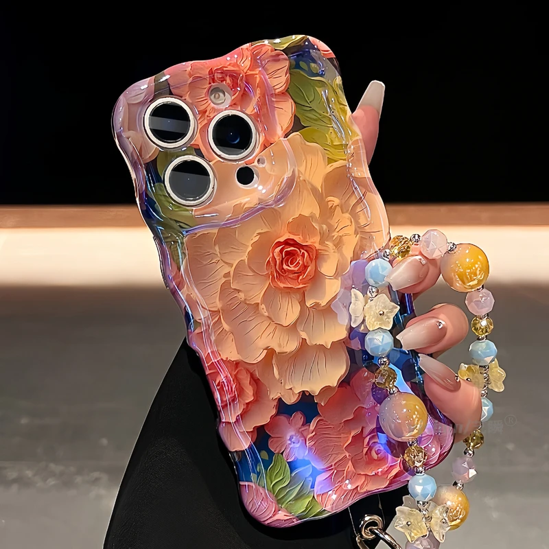 高颜值唯美艺术花朵油画适用16ProMax苹果手机壳iPhone15Pro气质