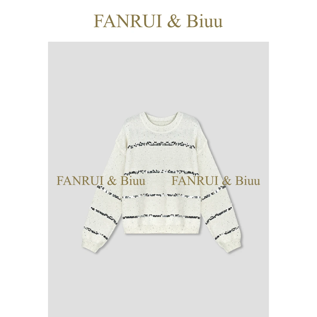 FANRUI/泛芮「贝贝biuu」亮片条纹羊毛混纱减龄慵懒感针织衫B18727