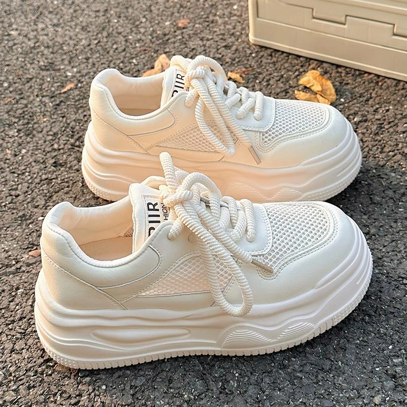 厚底增高小白鞋女春夏新款爆款网面透气滑板鞋奶运动休闲鞋