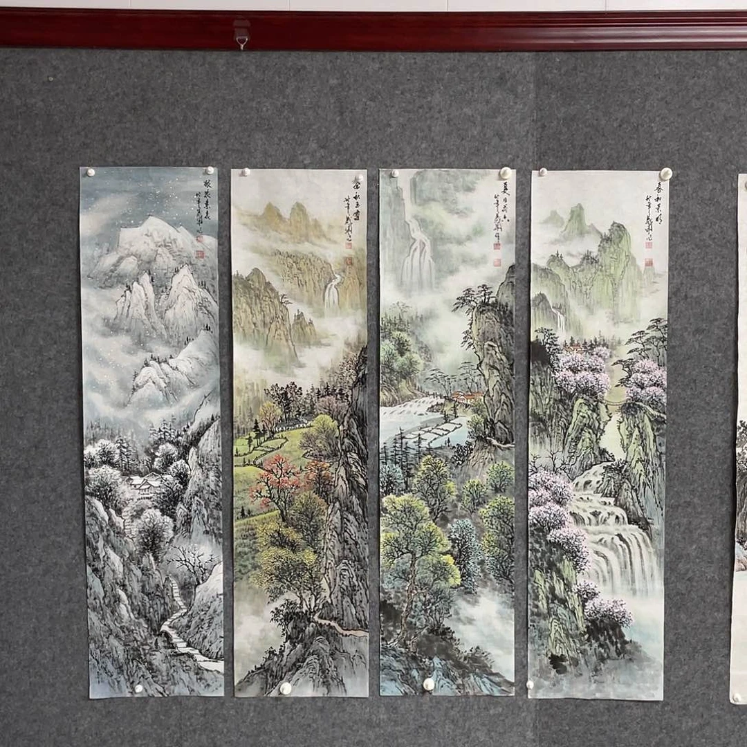 国画山水四条屏 春夏秋冬 四尺对开 王义华老师作品