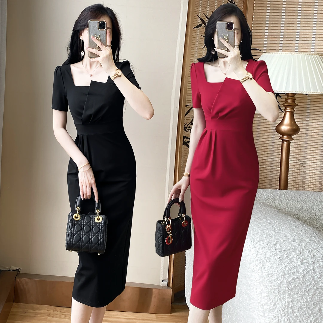 时尚修身连衣裙女夏季新款轻奢女装中长款气质名媛风小礼服包臀裙