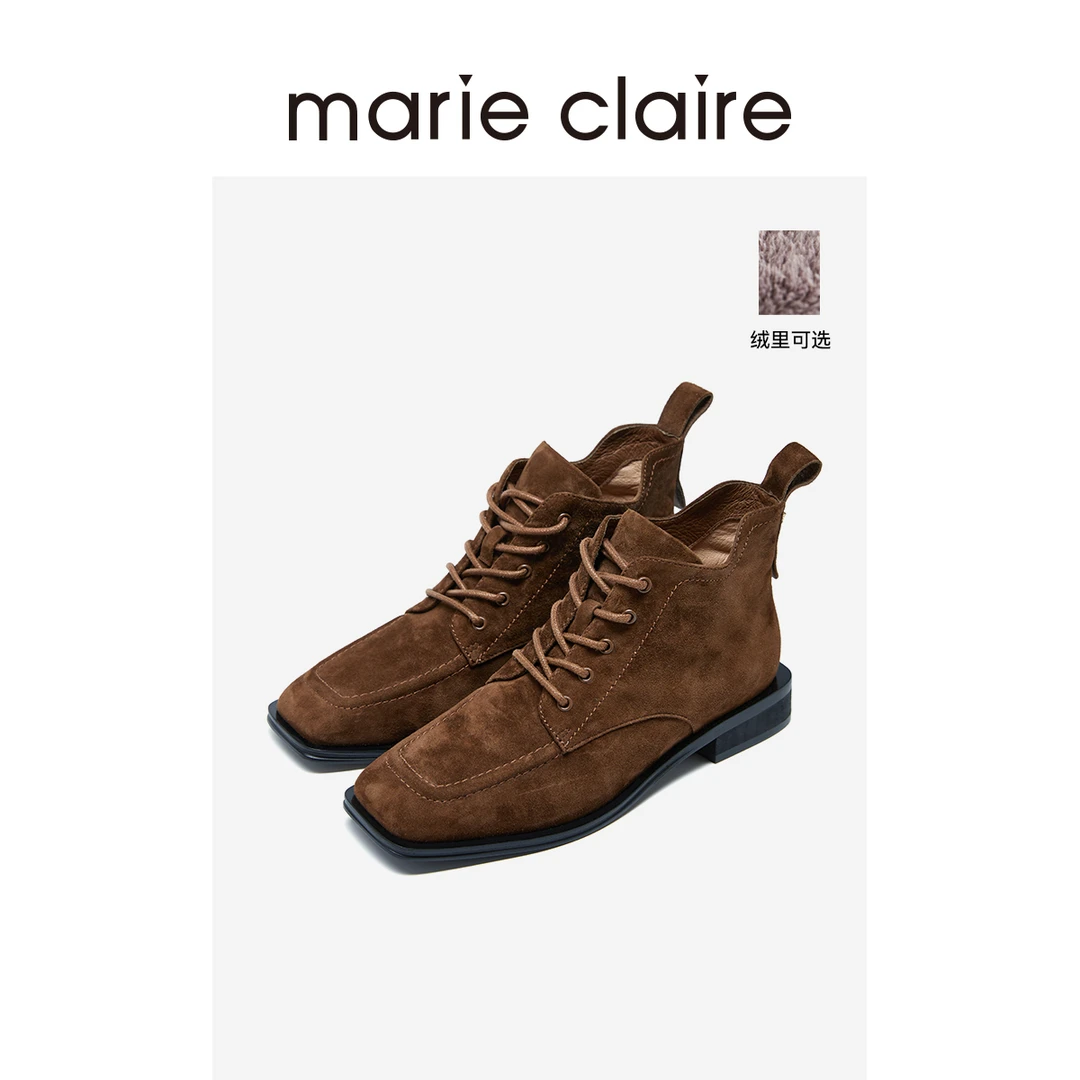 【董洁同款】MC女鞋方头马丁短靴新款雅丹风皮鞋marieclaire