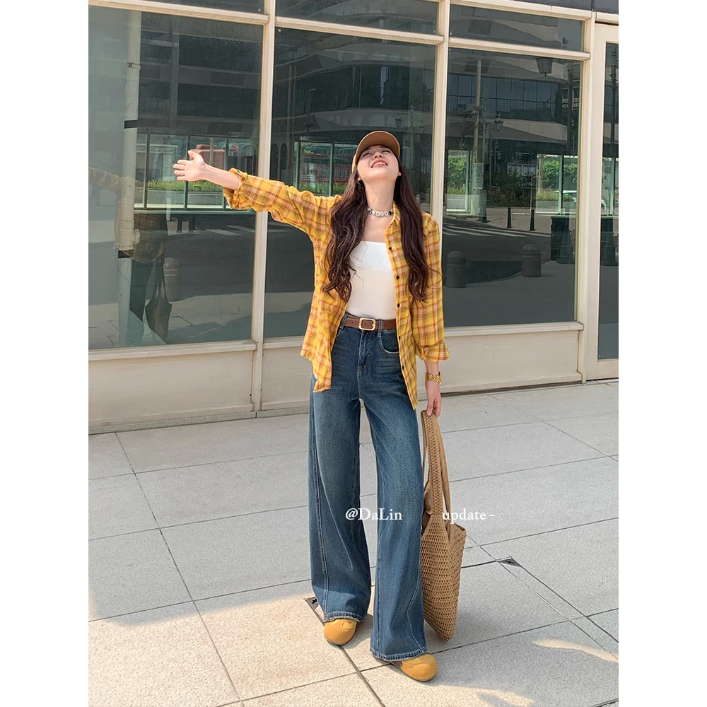 小王家2025春上新弯刀裤时尚休闲宽松显瘦女牛仔裤高腰显瘦遮肉