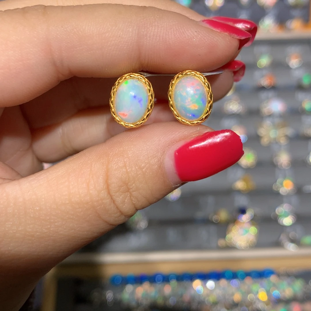 银S925镶嵌欧泊 欧泊耳饰l