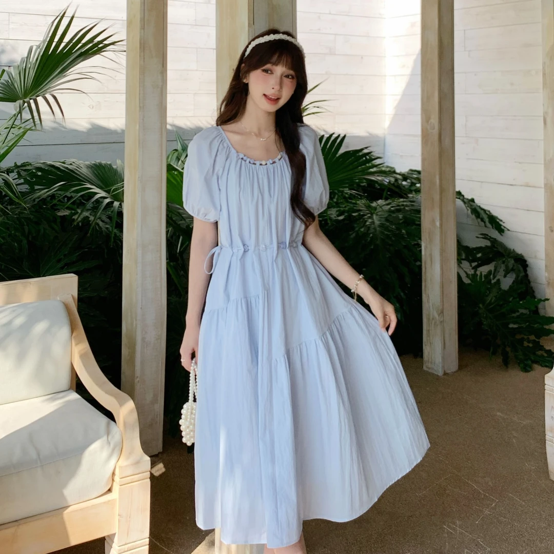 慕兔韩系小清新收腰显瘦连衣裙女2025夏季新款复古洋气高级感长裙