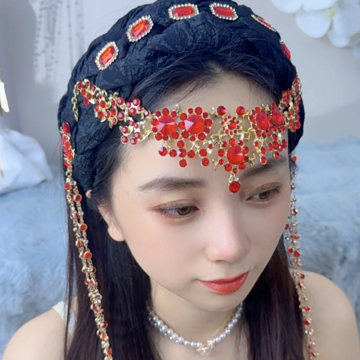 （烈焰玫瑰）韩式宫廷发箍民族风大气唯美婚饰明制皇冠配饰红色走秀