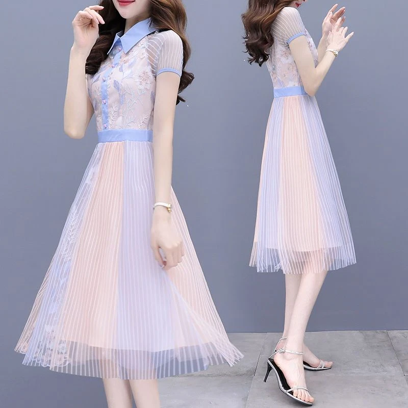 哥弟阿玛施正网纱连衣裙女夏装2025年新款超仙高级感显瘦气质碎