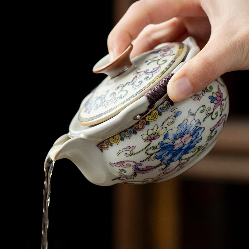 汝窑手抓壶大号不烫手茶具高档大容量青花泡茶壶盖碗茶杯功夫茶具