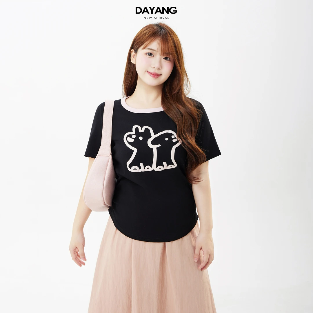 120斤的大杨 大码印花短袖女t恤夏季小个子正肩独特漂亮掐腰上衣