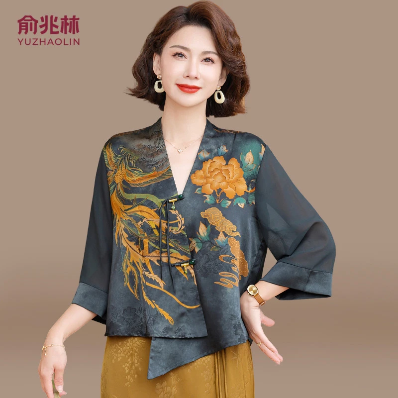 新中式妈妈夏装套装气质民族风小衫2025新款中老年春夏中袖上衣女