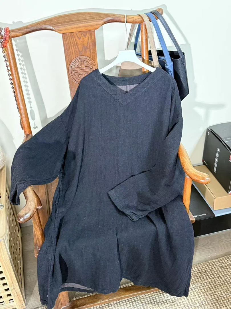 【云目悠悠】冬季新款纯汉麻女装简约时尚设计款连衣裙-20241387
