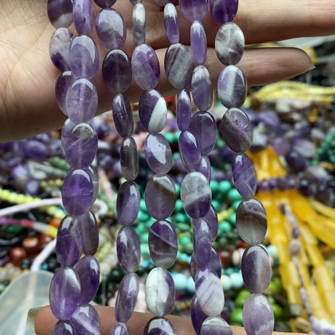 玛瑙/玉髓未镶嵌珠宝半成品一条天然8×10mm梦幻紫水晶蛋形F082