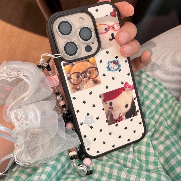 星星轻松熊kt 菲林壳可爱趣味黑边适用苹果iPhone16pm/15/14