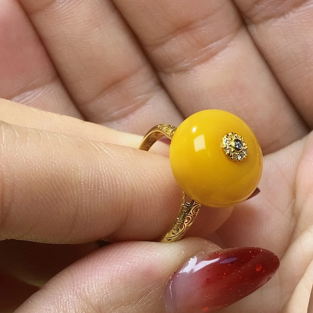 蜜蜡未镶嵌琥珀画戒指