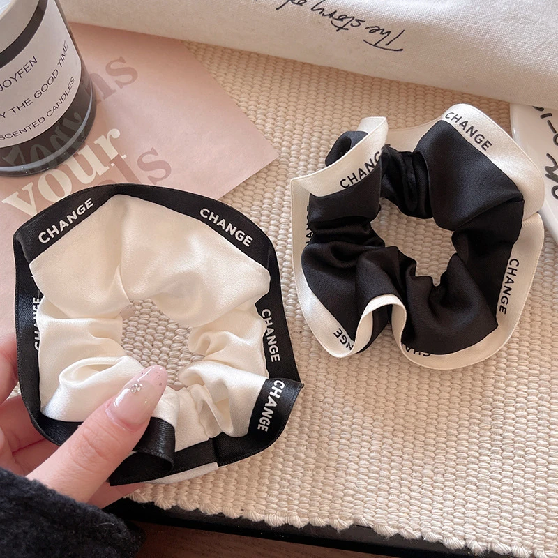 韩版布艺字母大肠发圈女扎丸子头橡皮筋发绳高级感褶皱头绳发饰