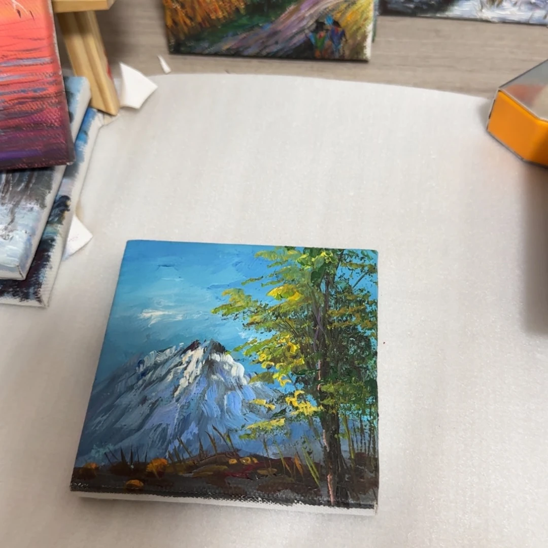 油画10*10迷你小油画带内框纯手绘