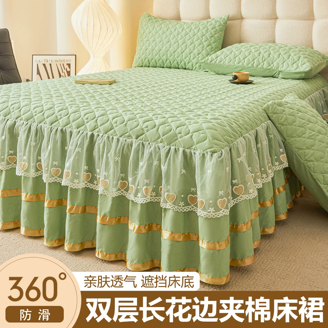 2025新款水洗棉加厚夹棉蕾丝边床裙床罩床单席梦思床垫保护套防滑