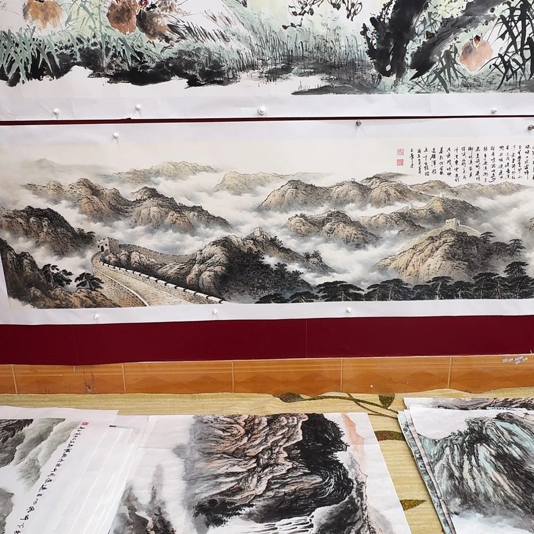 观***月国画小八尺山水一张