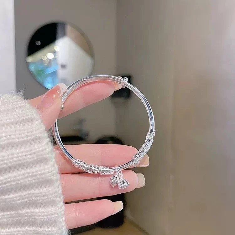 足银手镯 B66足银手镯可调节繁花似锦两世欢实心手镯时尚轻奢