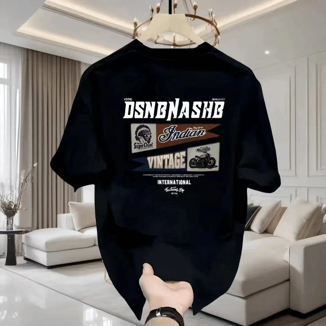 雅鹿夏季男士纯棉短袖t恤男女同款圆领潮流韩版宽松百搭印花半袖