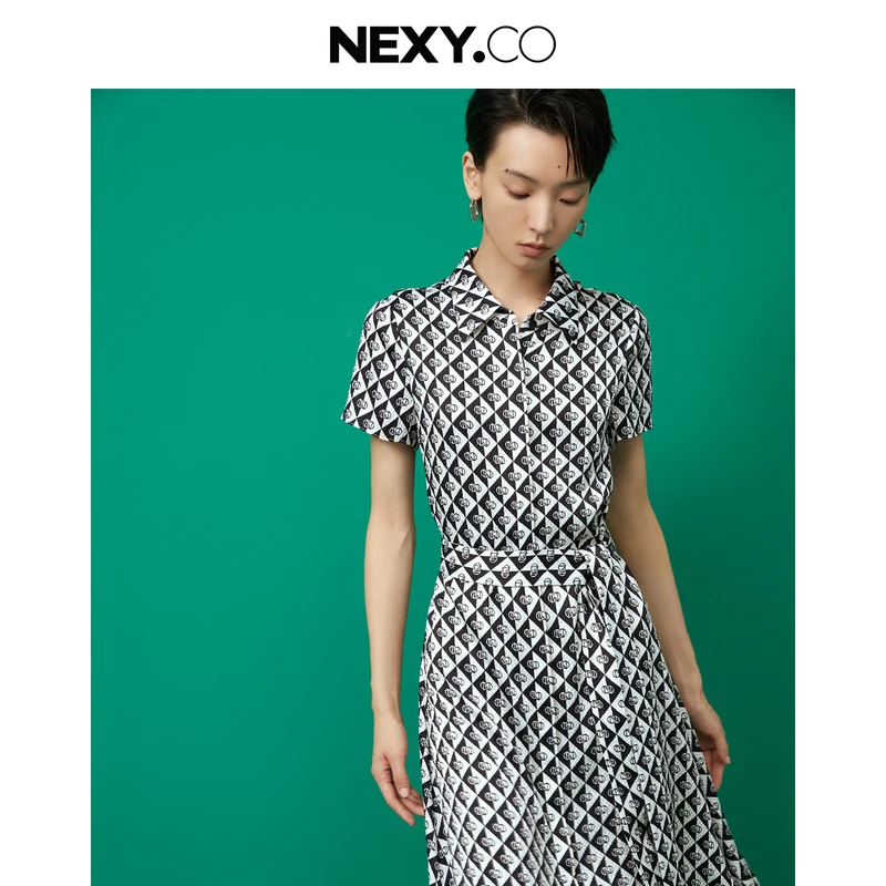 NEXY.CO/奈蔻连衣裙|桑蚕丝|砖石格纹|通勤职业|显瘦|XF04680W0