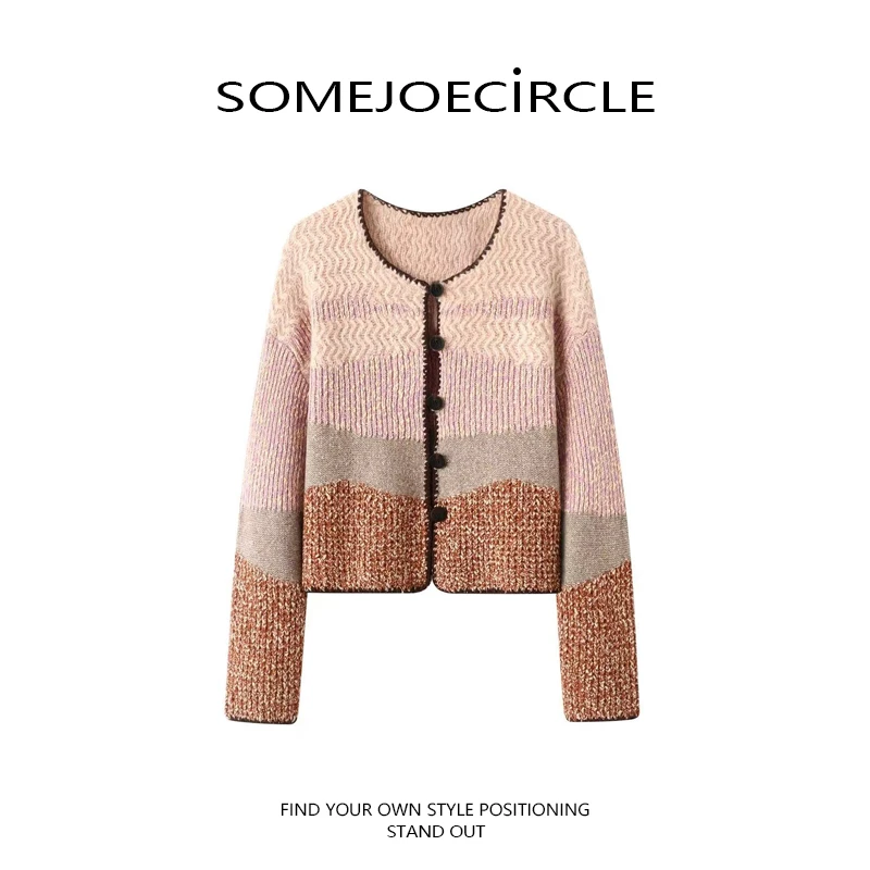 SOMEJOECIRCLE【Fab渠道】25秋野油画渐变花纱短款针织开衫E7398