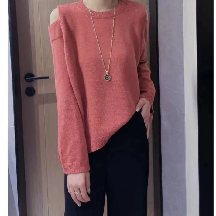 【澳绒高货毛衣】新款简约高档纯色百搭针织露肩圆领毛衣  8889