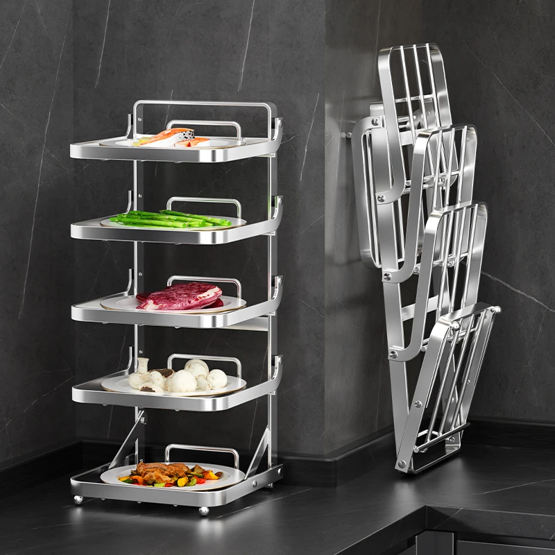 厨房可折叠不锈钢备菜架置物架配菜盘收纳架多层壁挂台面放菜架子