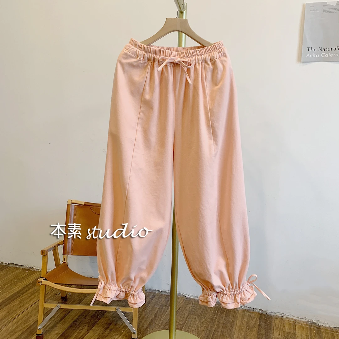 花苞裤C3316脚口蝴蝶结荷叶边松紧腰系带宽松休闲裤
