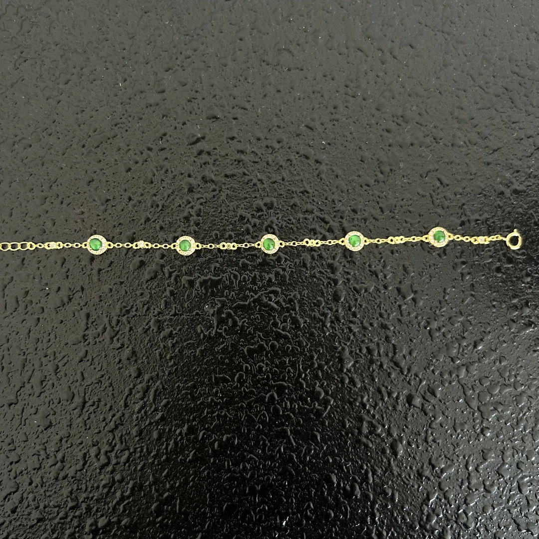 天然A货翡翠冰绿5蛋面精致镶嵌多样性手链s001