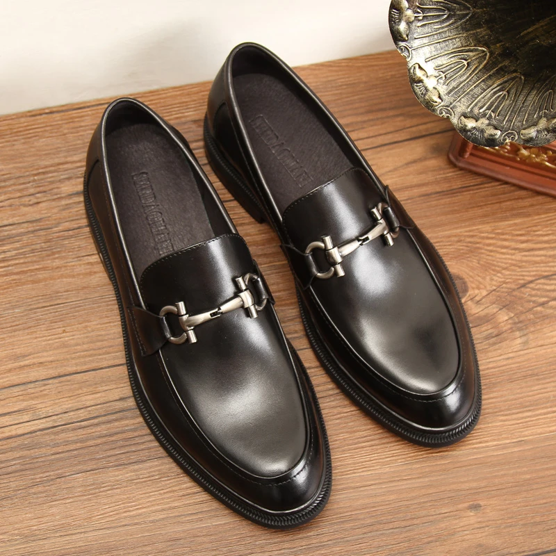 欧美男士男款皮鞋男真皮乐福鞋厚底一脚蹬懒人鞋英伦潮流男鞋