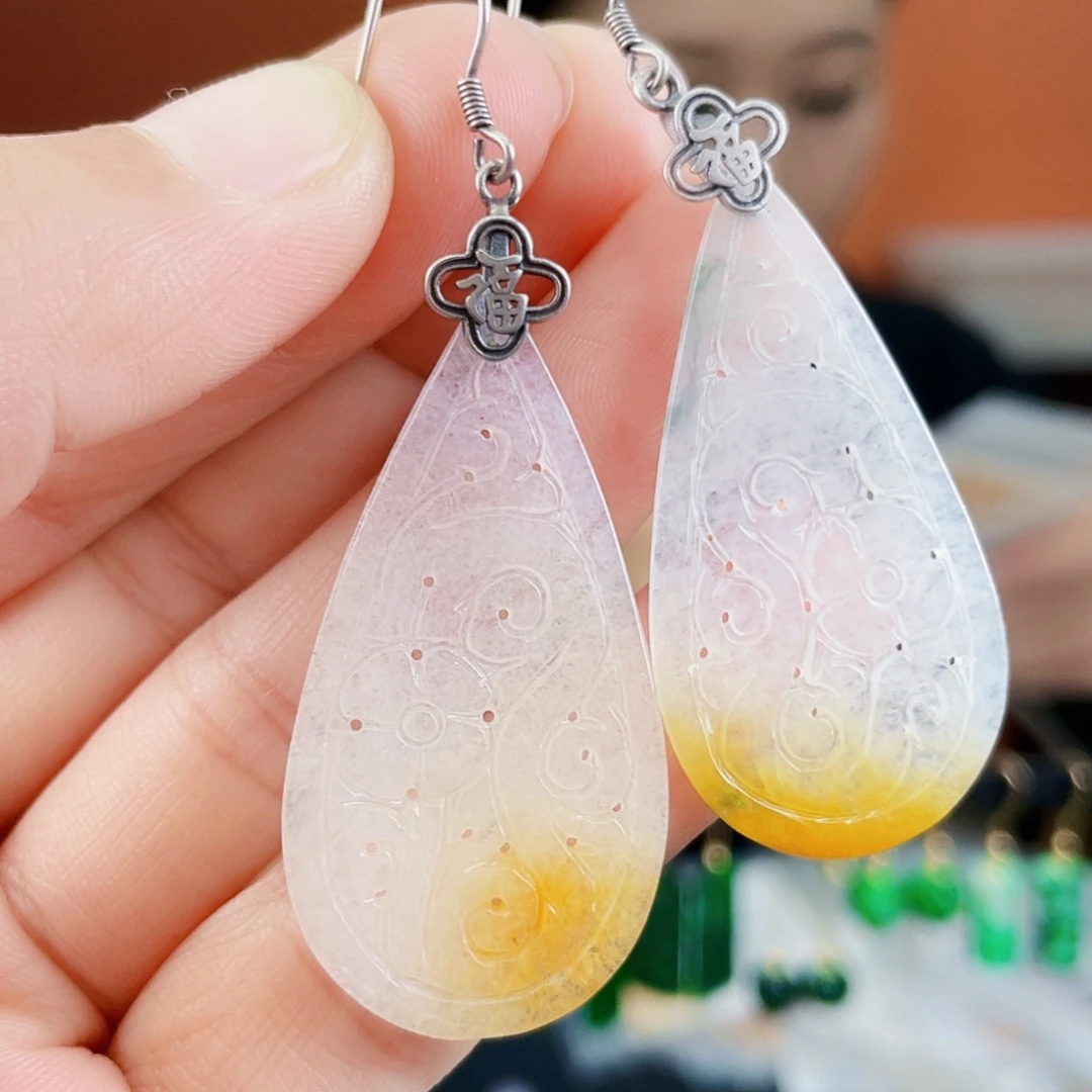 翡翠银S925镶嵌耳饰