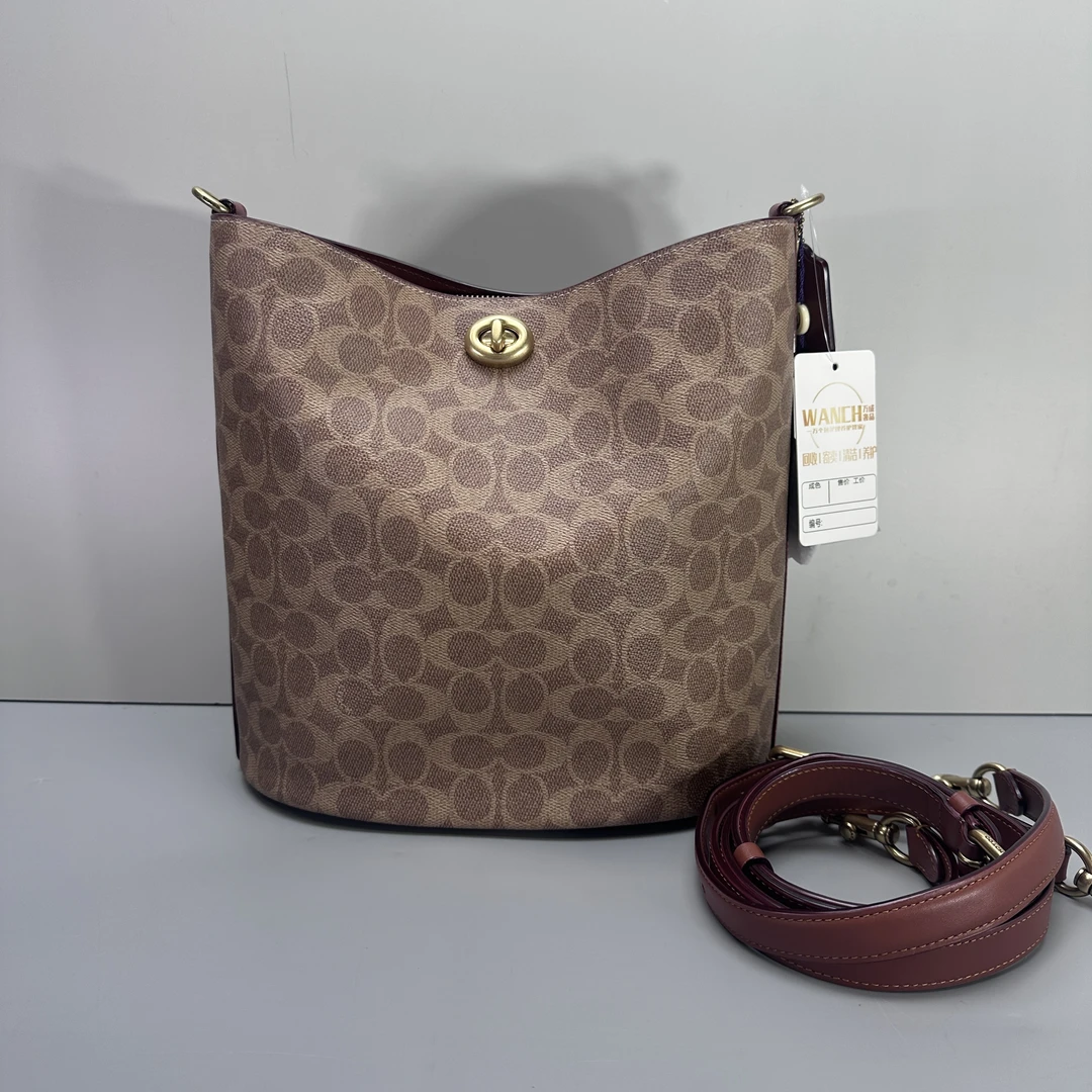 95新 COACH/蔻驰 willow28红棕老花水桶28x26x16cmM082410