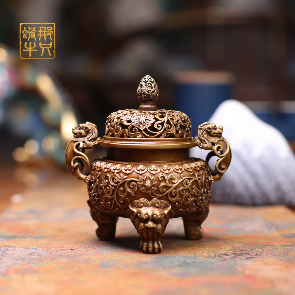 那只蜗牛7#龙鈕缠枝纹炉黄铜铜器居家办公书房摆件礼品龙鈕缠枝纹