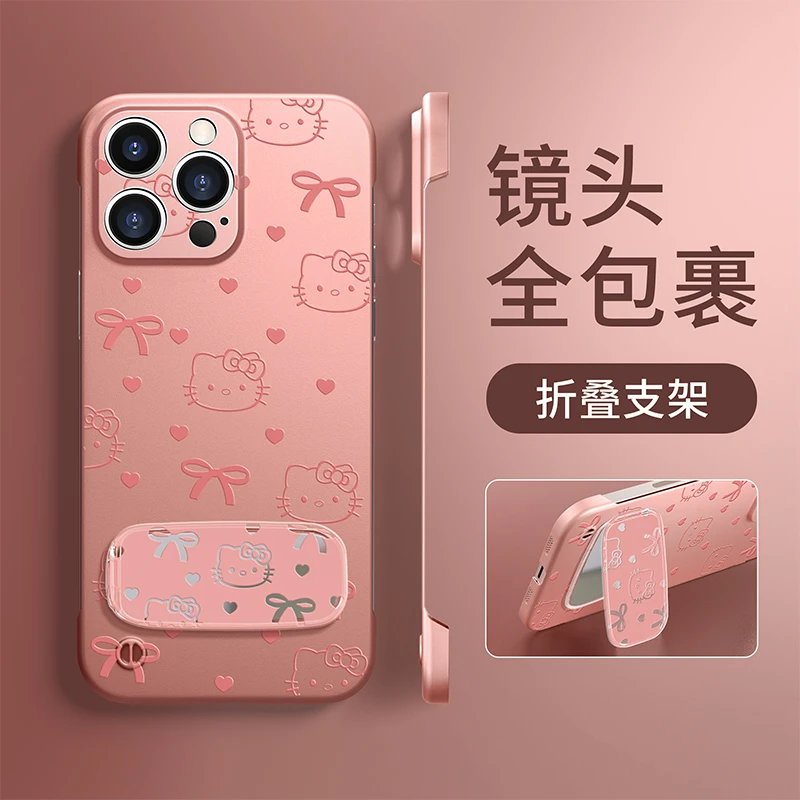 蝴蝶结kt猫适用苹果华为vivo小米oppo无边框镜子支架手机壳女防摔