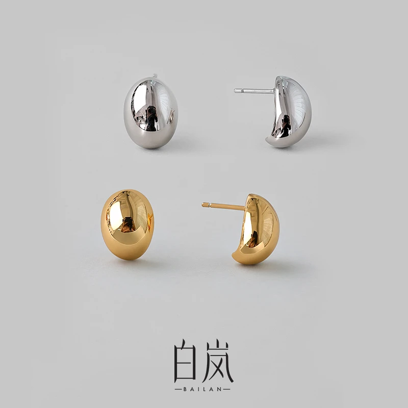 925银耳饰 白岚光面小银豆耳钉小众个性百搭简约设计感耳饰ED2781