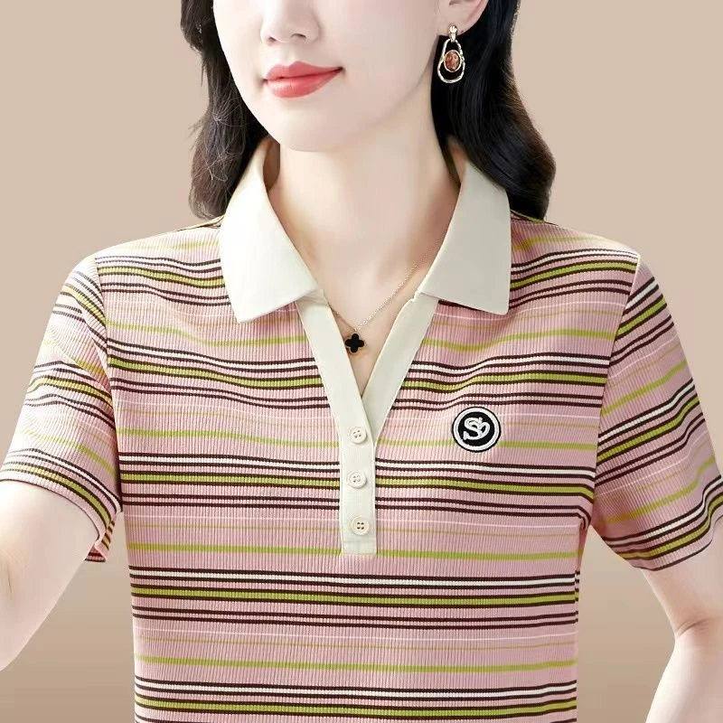 989粉色时尚妈妈装短袖T恤夏季新款休闲上衣女洋气减龄显瘦打底衫