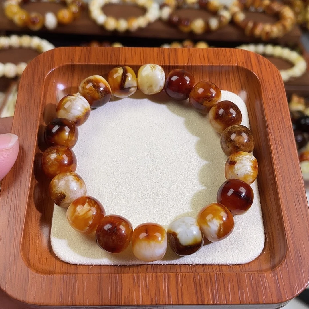 琥珀未镶嵌手链天然沁色蜜蜡老型手串12*10m