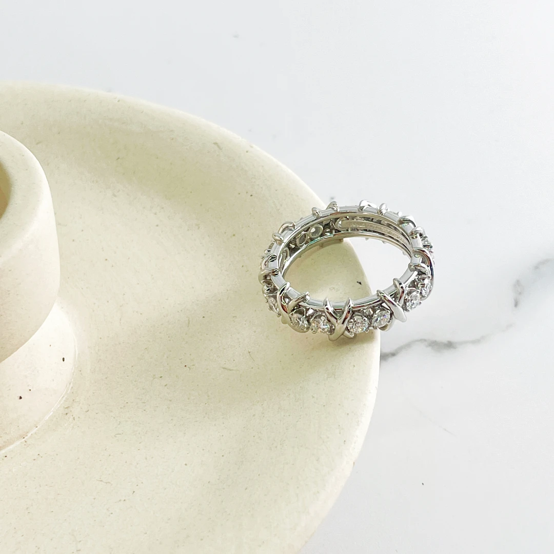 99新 Tiffany & Co./蒂芙尼 铂金满钻Schlumberger戒指