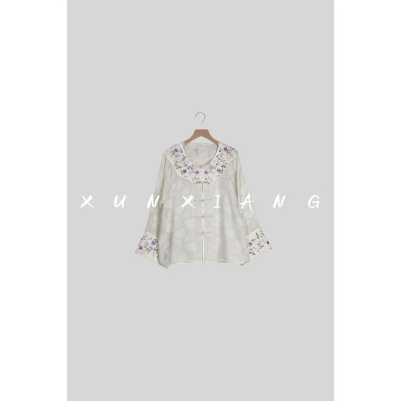 浔象丝绸三斤绞罗桑蚕丝刺绣云肩款上衣