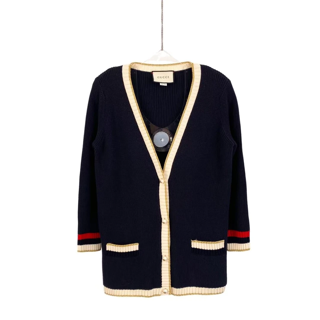 99新 GUCCI/古驰 cc526 棉 撞色条纹针织开衫 S码